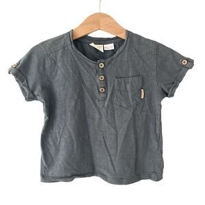 Zara Pocket Henley Short Sleeve Tee - Slate Blue - 18-24M